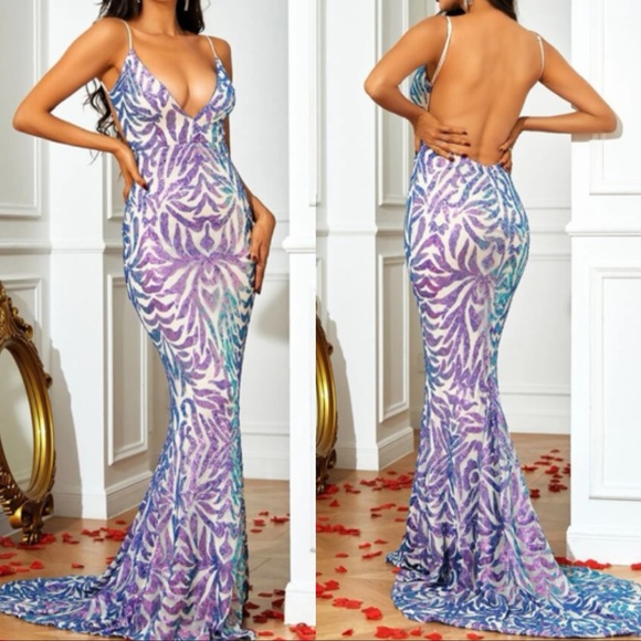 Dresses & Skirts - LAST PIECE Luxurious sequins mermaid hem backless prom evening party formal gown